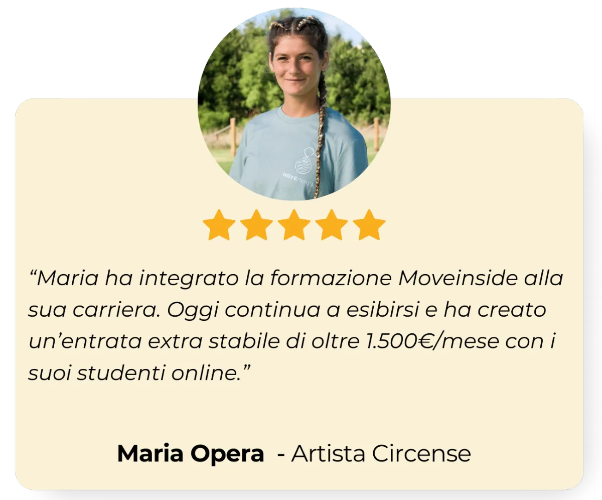 Recensione 5 stelle di Maria Opera, Artista circense, sulla formazione Moveinside